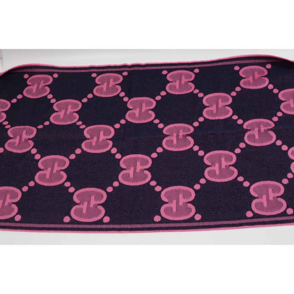 GUCCI Wool GG Monogram Scarf Salmon Pink Lady Nest Lux Designer Wrap Italy - Picture 12 of 16